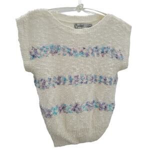 Carducci‎ Vintage 80s Loose Knit  Short Sleeve Pastel Stripe Sweater Vest